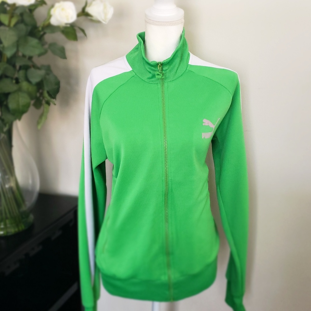 Vintage PUMA Lime Green Zip Front Track Jacket